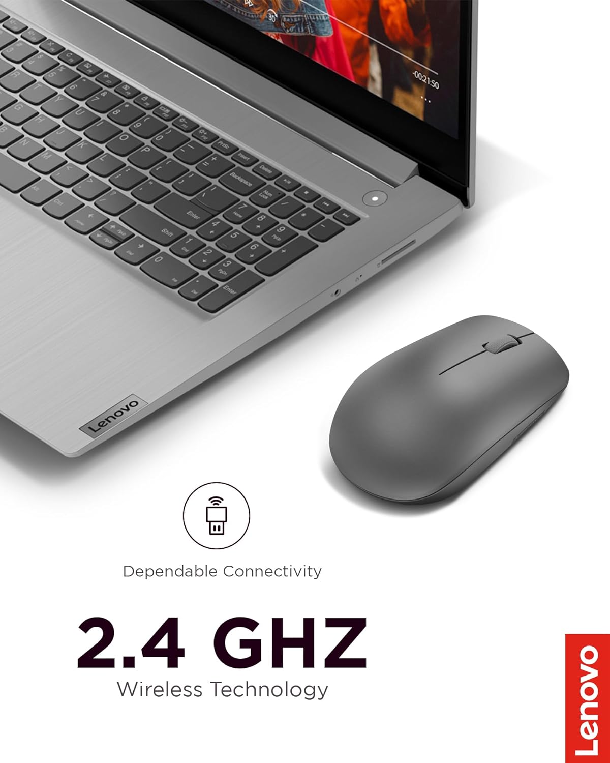 Lenovo 530 Mouse wireless - Sensore ottico 1200 dpi, design ambidestro, 2,4 GHz, 3 tasti, batteria fino a 12 mesi - Colore grafite