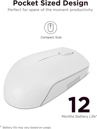 Lenovo 300 Mouse Wireless Compatto, Sensore Ottico 1000 DPI, 2,4 GHz, Ambidestro, Portatile per Laptop e PC, Cloud Grey