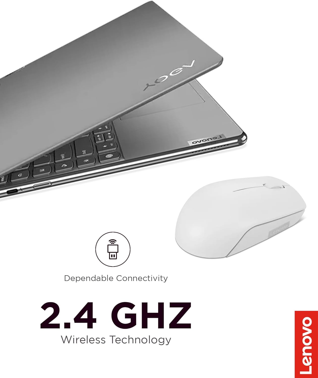 Lenovo 300 Mouse Wireless Compatto, Sensore Ottico 1000 DPI, 2,4 GHz, Ambidestro, Portatile per Laptop e PC, Cloud Grey