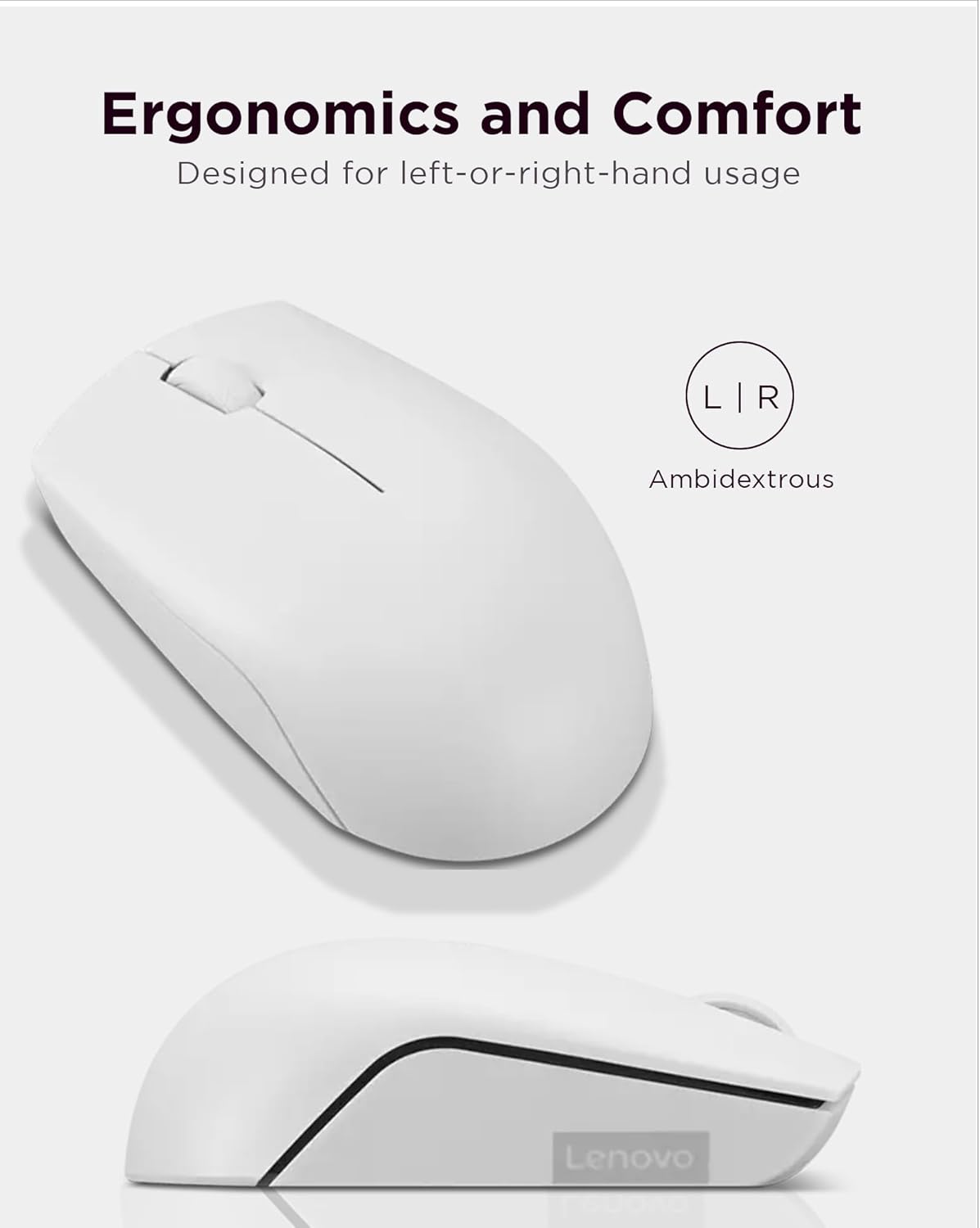 Lenovo 300 Mouse Wireless Compatto, Sensore Ottico 1000 DPI, 2,4 GHz, Ambidestro, Portatile per Laptop e PC, Cloud Grey