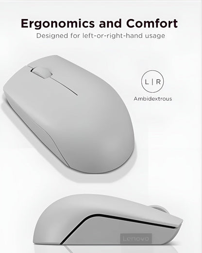Lenovo 300 Mouse Wireless Compatto, Sensore Ottico 1000 DPI, 2,4 GHz, Ambidestro, Portatile per Laptop e PC, Arctic Grey