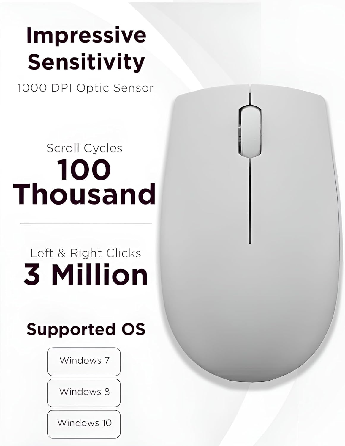 Lenovo 300 Mouse Wireless Compatto, Sensore Ottico 1000 DPI, 2,4 GHz, Ambidestro, Portatile per Laptop e PC, Arctic Grey