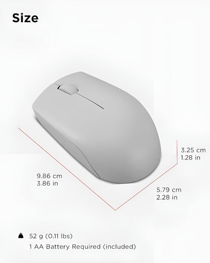 Lenovo 300 Mouse Wireless Compatto, Sensore Ottico 1000 DPI, 2,4 GHz, Ambidestro, Portatile per Laptop e PC, Arctic Grey