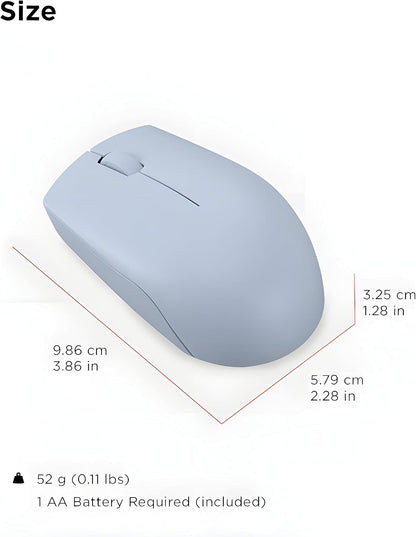 Lenovo 300 Mouse Wireless Compatto, Sensore Ottico 1000 DPI, 2,4 GHz, Ambidestro, Portatile per Laptop e PC, Frost Blue
