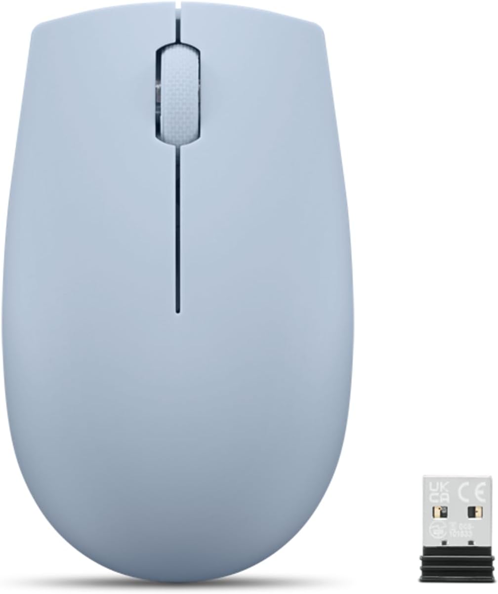 Lenovo 300 Mouse Wireless Compatto, Sensore Ottico 1000 DPI, 2,4 GHz, Ambidestro, Portatile per Laptop e PC, Frost Blue