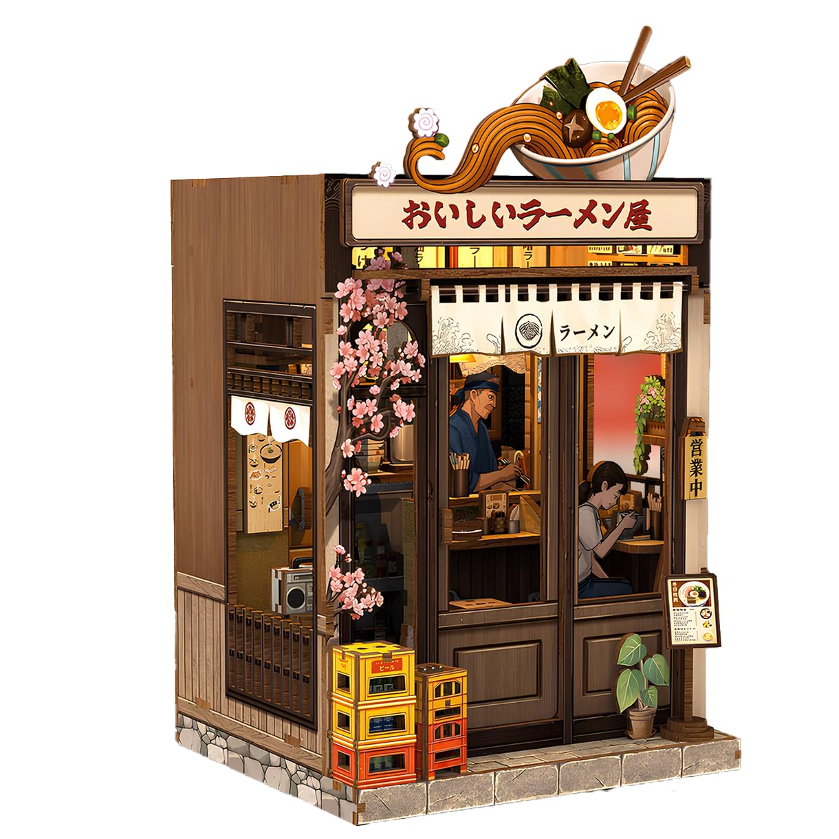 Book Nook DIY Oishii Kyoto - Japanisches Miniatur Set mit LED - Ramen Shop zum Bauen - Premium Bücherregal Dekoration - Originelle Geschenkidee