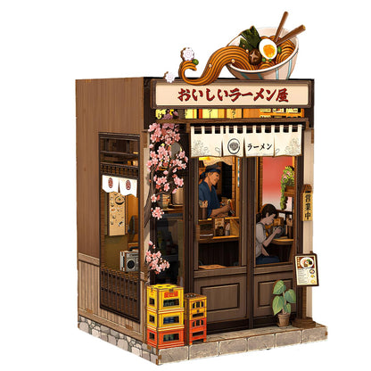 Book Nook DIY Oishii Kyoto - Japanisches Miniatur Set mit LED - Ramen Shop zum Bauen - Premium Bücherregal Dekoration - Originelle Geschenkidee