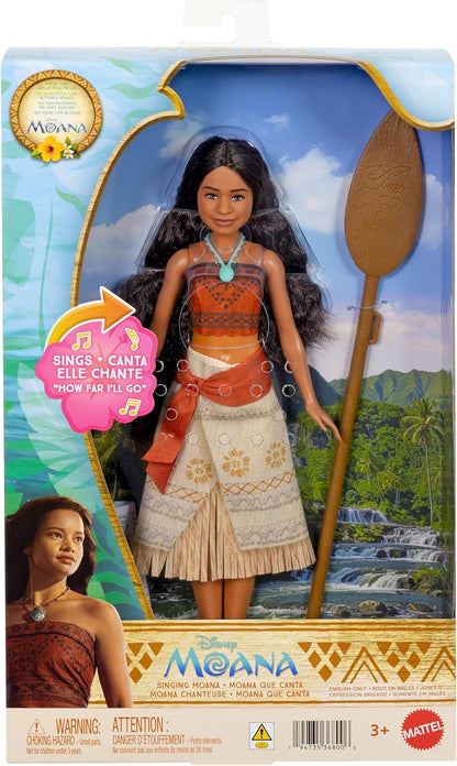 Mattel Disney Toys, Singing Moana Doll with Removable Signature Fashion & 2 Accessories, Sings “How Far I’ll Go” Inspired by Live Action Movie, JLP18