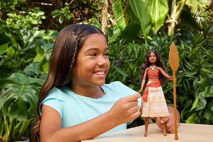 Mattel Disney Toys, Singing Moana Doll with Removable Signature Fashion & 2 Accessories, Sings “How Far I’ll Go” Inspired by Live Action Movie, JLP18