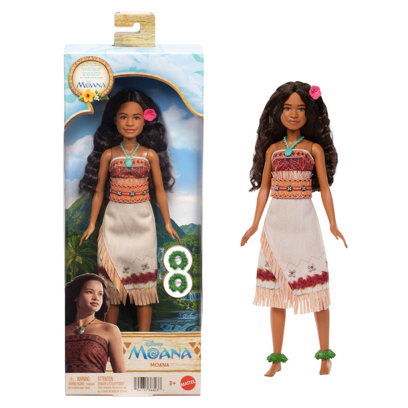 Mattel Disney Toys, Moana Doll with Removable Fashion, Wavy Hair & 4 Accessories, Posable & Collectible, Inspired by Live Action Movie, JLP16