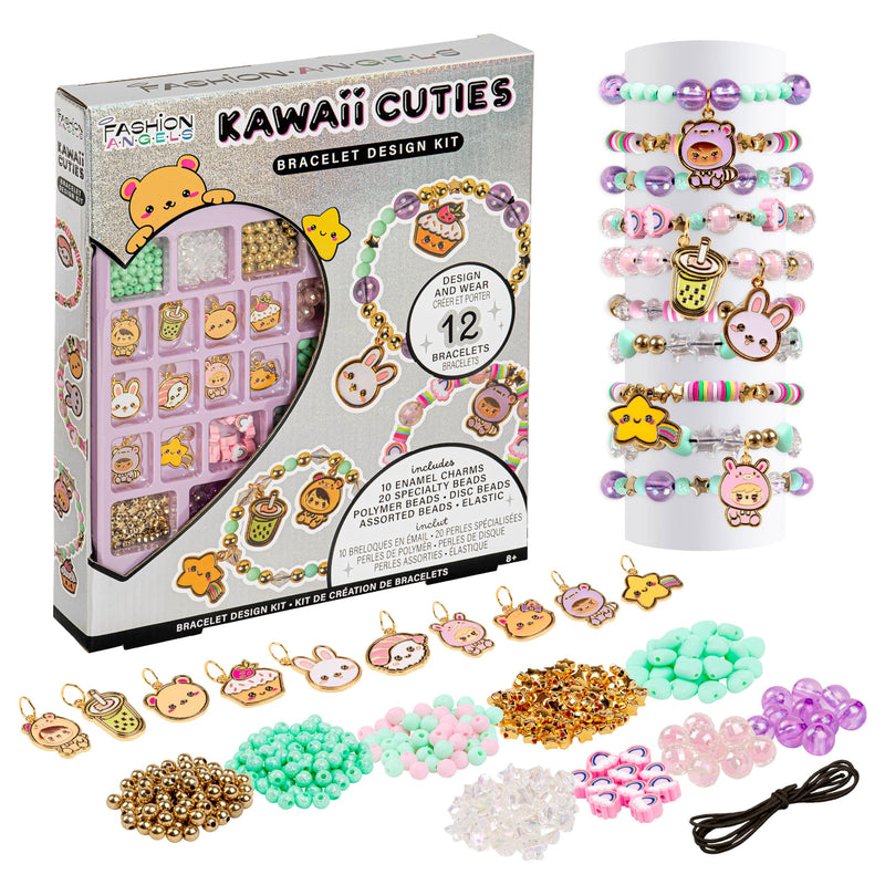 Fashion Angels Basic Fun Kawaii Cuties Bracelet Design Kit – Make 12 Kawaii Bracelets with 10 Cute Charms & 20 Specialty Beads – Jewellery Making Kit for Girls Ages 6+