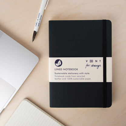 HDmirrorR VENT for Change - Make a Mark Range Classic Design Eco Friendly Recycled Leather A5 Notebook with Lined Paper | Lined Notebook/Notepad | Lined Journal, Great As A Gift - Charcoal Grey