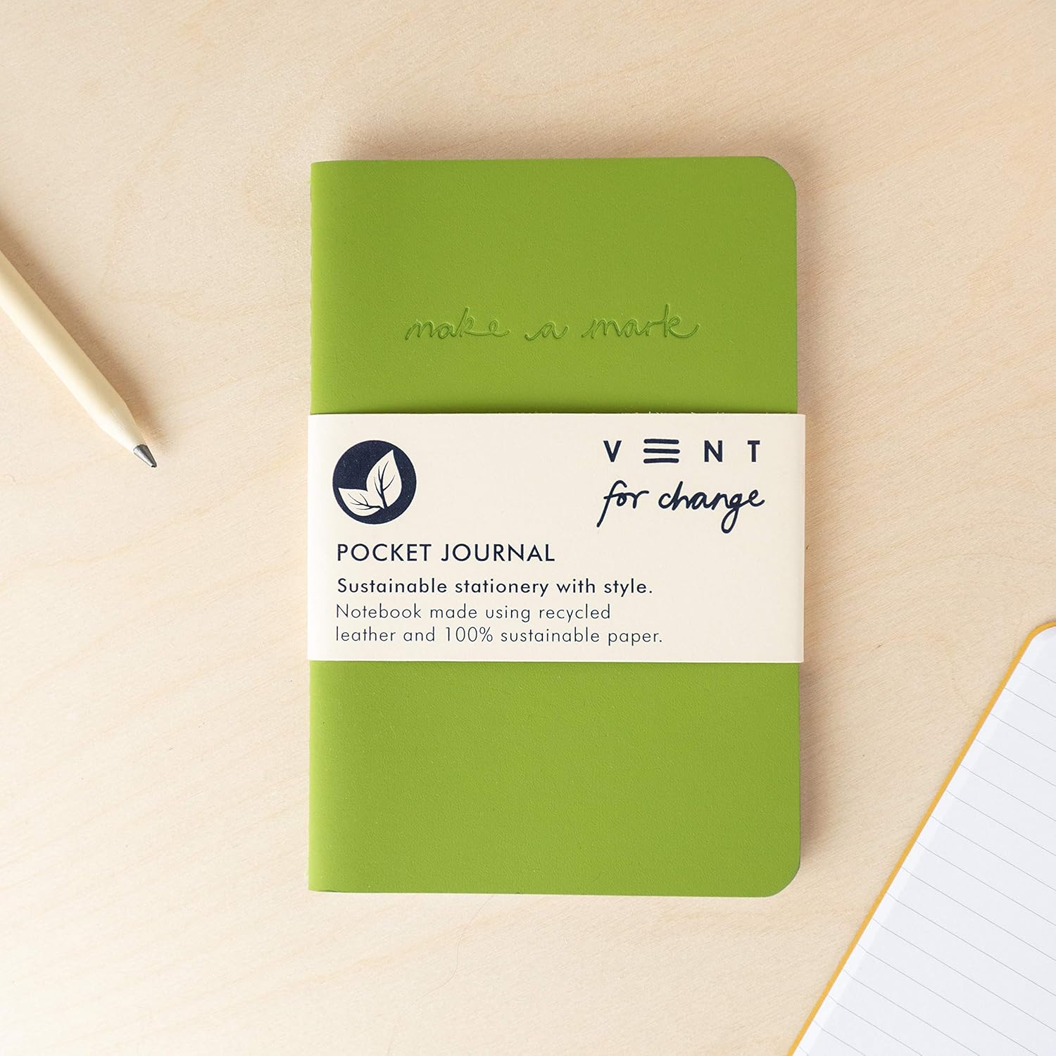 Recycled Leather Pocket Notebook - Mini Pocket Notebook (100 x 150mm) - Recycled Leather from The Make a Mark Range - Pocket