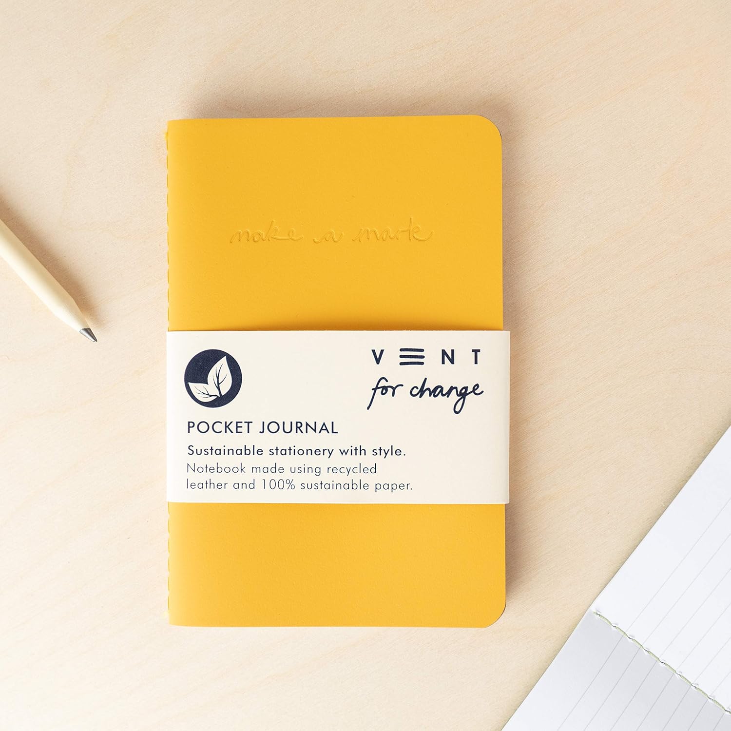 Recycled Leather Pocket Notebook - Mini Pocket Notebook (100 x 150mm) - Recycled Leather from The Make a Mark Range - Pocket