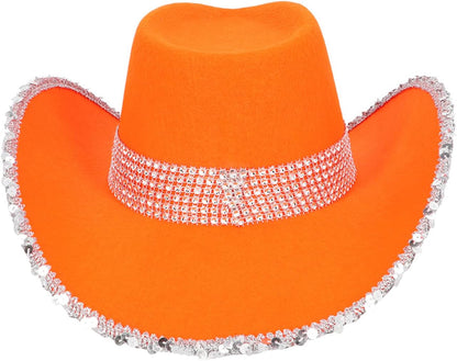 Cowboy Hoed Glitter - Neon Oranje