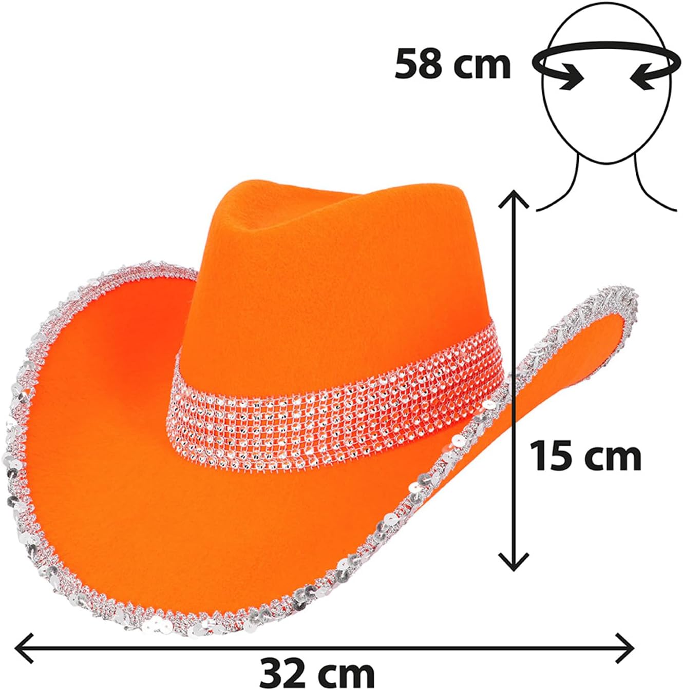 Cowboy Hoed Glitter - Neon Oranje