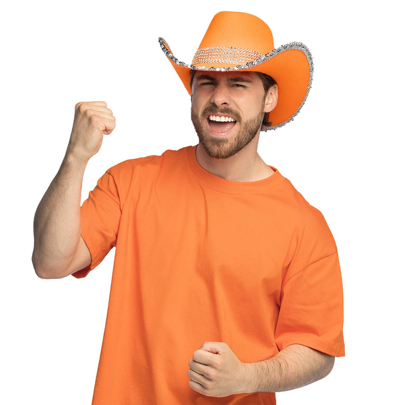 Cowboy Hoed Glitter - Neon Oranje