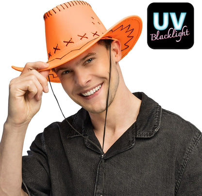 Boland - Verstellbarer UV Cowboyhut Savanne, Neon Western Hut, leuchtet im Schwarzlicht, Kostüm Zubehör für Festival, Karneval, JGA und Mottoparty