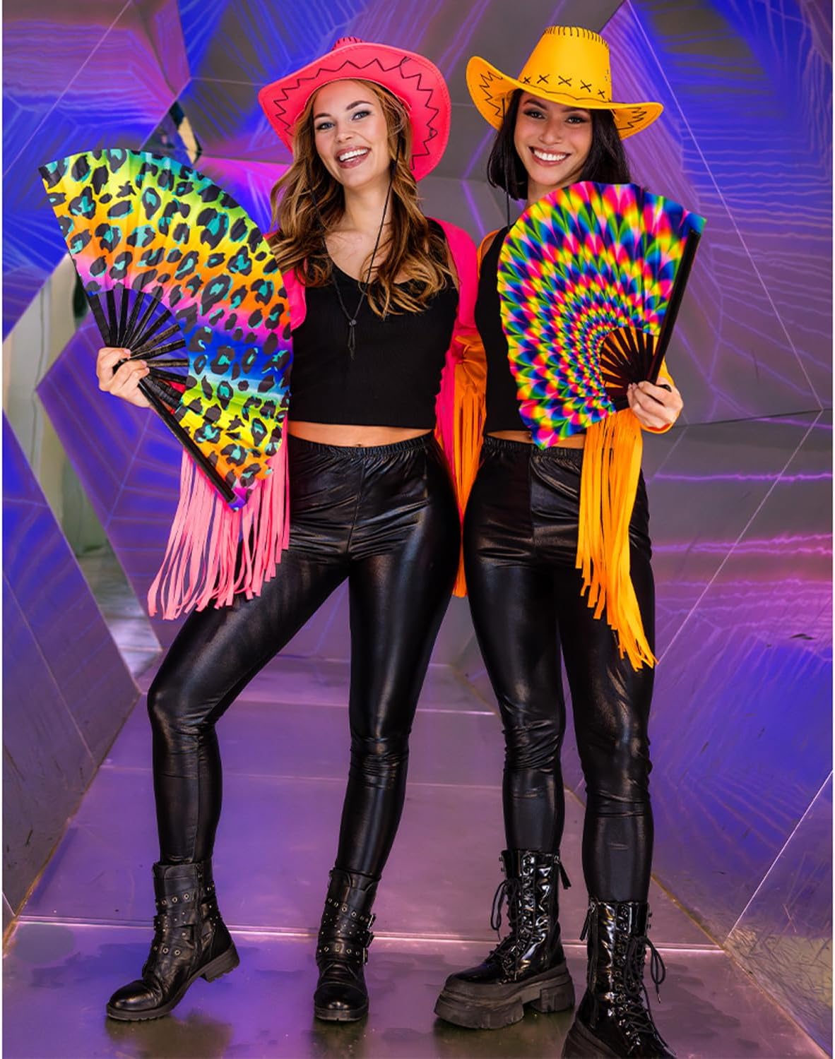 Boland - Verstellbarer UV Cowboyhut Savanne, Neon Western Hut, leuchtet im Schwarzlicht, Kostüm Zubehör für Festival, Karneval, JGA und Mottoparty