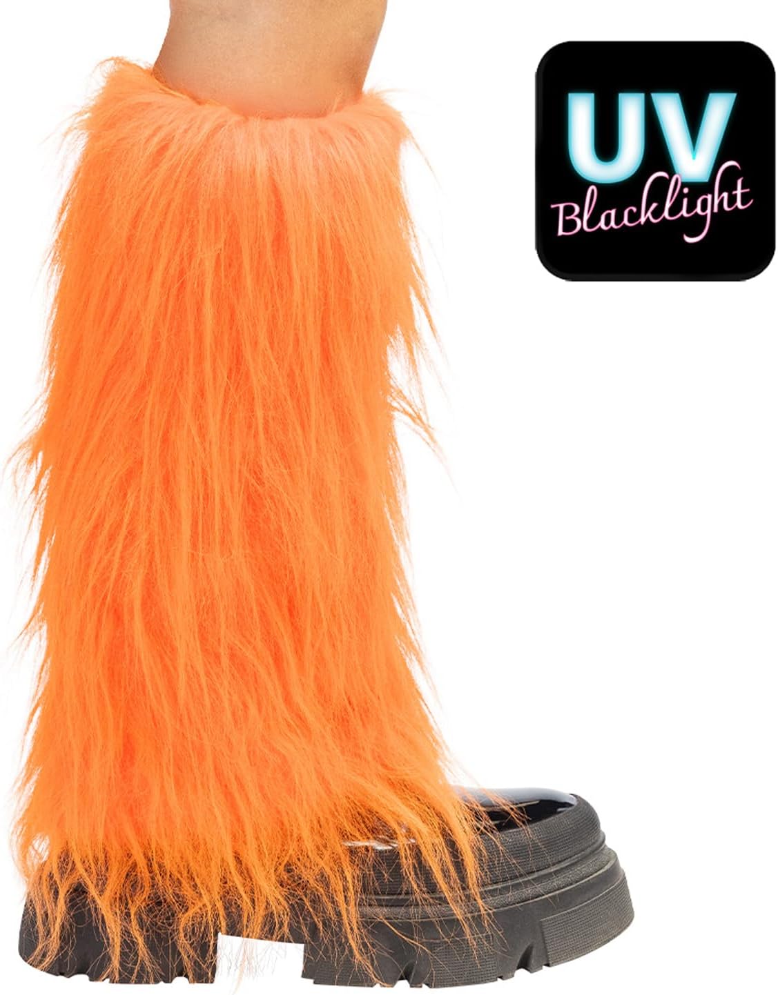 Boland - UV Neon Beinstulpen für Kostüme, 1 Paar, leuchten im Schwarzlicht, Beinwärmer aus Kunstfell, Kostüm-Accessoires für Festival, Karneval und Mottoparty