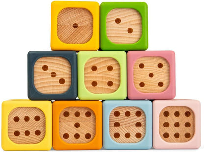 Bigjigs Toys Zachte sorteerblokken | Siliconen en houten babyblokset | Montessori stapelkubussen voor baby's | Zachte bouwkubussets met cijfers | Vroeg leren stapelspeelgoedset voor kinderen vanaf 6
