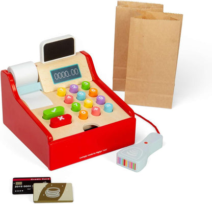 Bigjigs Toys Winkel tot | Houten kassa voor kinderen | Pretend Play Tills met scanner, geld en kaart | Accessoires voor rollenspelsupermarkt | Educatief speelgoed voor kinderen van 3 jaar oud
