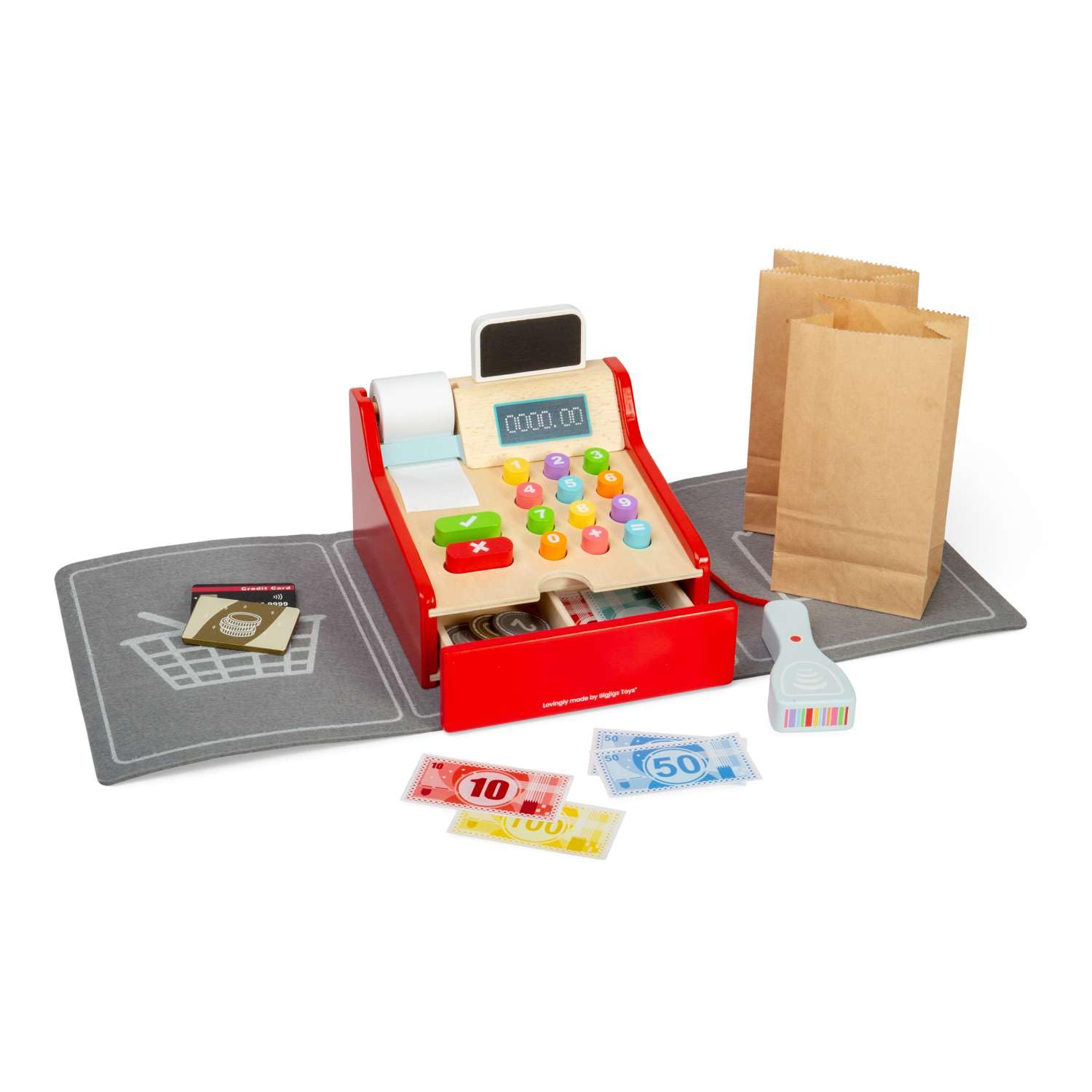 Bigjigs Toys Winkel tot | Houten kassa voor kinderen | Pretend Play Tills met scanner, geld en kaart | Accessoires voor rollenspelsupermarkt | Educatief speelgoed voor kinderen van 3 jaar oud