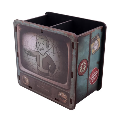 FaNaTtik Fallout Schreibtisch Organizer - Offiziell Lizenzierter Vault-Tec Retro TV Stiftehalter mit Vault Boy - MDF Schreibtisch Tidy für Gaming oder Büro Einrichtung