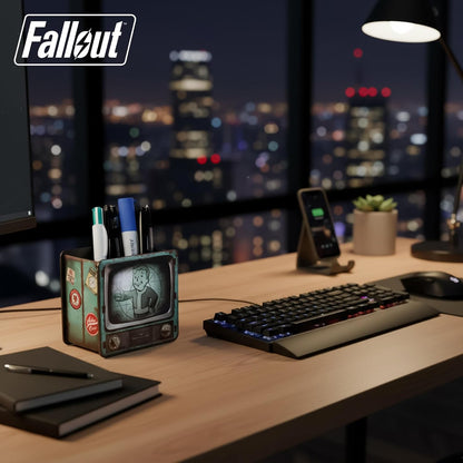 FaNaTtik Fallout Schreibtisch Organizer - Offiziell Lizenzierter Vault-Tec Retro TV Stiftehalter mit Vault Boy - MDF Schreibtisch Tidy für Gaming oder Büro Einrichtung