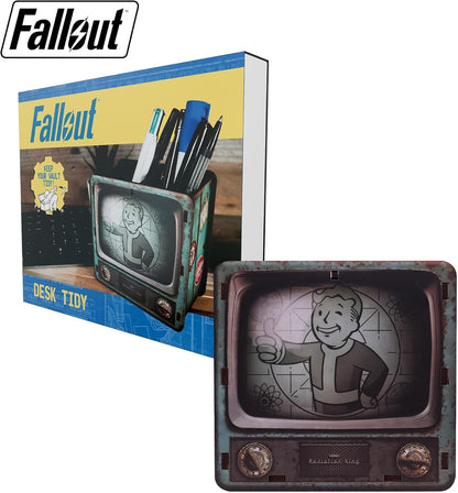 FaNaTtik Fallout Schreibtisch Organizer - Offiziell Lizenzierter Vault-Tec Retro TV Stiftehalter mit Vault Boy - MDF Schreibtisch Tidy für Gaming oder Büro Einrichtung