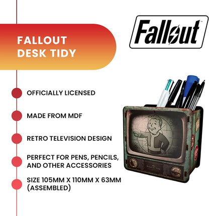 FaNaTtik Fallout Schreibtisch Organizer - Offiziell Lizenzierter Vault-Tec Retro TV Stiftehalter mit Vault Boy - MDF Schreibtisch Tidy für Gaming oder Büro Einrichtung