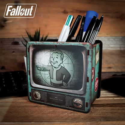 FaNaTtik Fallout Schreibtisch Organizer - Offiziell Lizenzierter Vault-Tec Retro TV Stiftehalter mit Vault Boy - MDF Schreibtisch Tidy für Gaming oder Büro Einrichtung