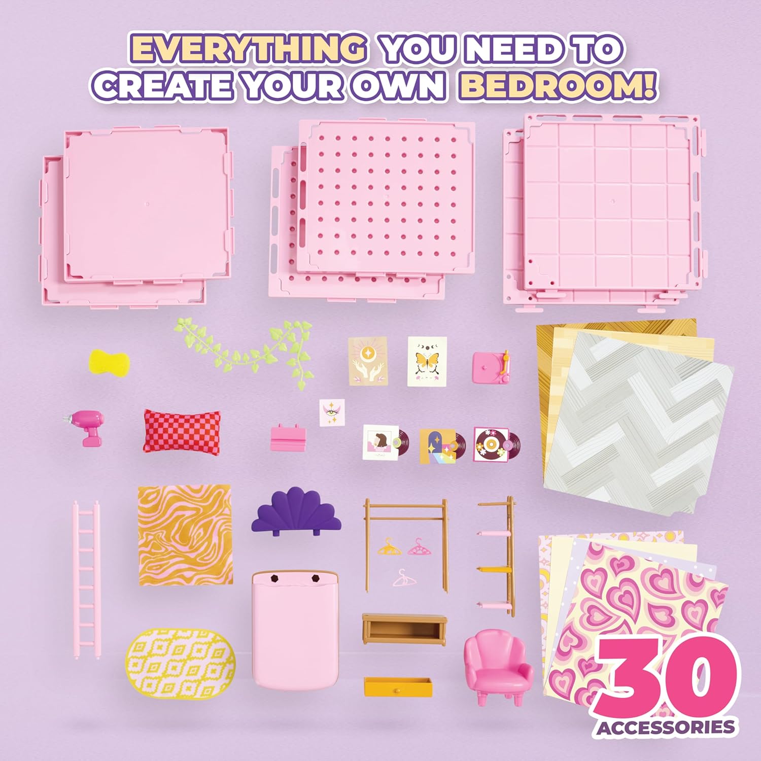 Goliath Suite Spaces - Deluxe Bedroom Set | Your Room, Your Rules! Contains 30 Bedroom Themed Accessories | Modular Dolls House Rooms with Customizable Furniture & Decor | For Ages 6+