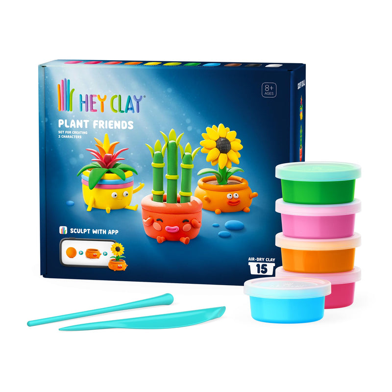 HEY CLAY Plant Friends Set – 15 Cans Air Dry Modeling Clay Kit for Kids with Free App – 3D Step-by-Step Instructions – Creative Arts and Crafts Sculpting Toy, DIY Gift for Boys & Girls Ages 8+