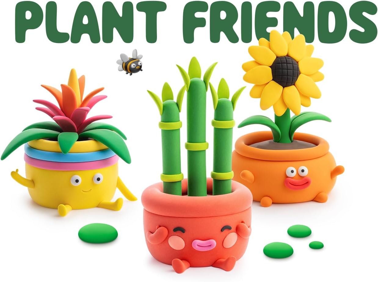 HEY CLAY Plant Friends Set – 15 Cans Air Dry Modeling Clay Kit for Kids with Free App – 3D Step-by-Step Instructions – Creative Arts and Crafts Sculpting Toy, DIY Gift for Boys & Girls Ages 8+