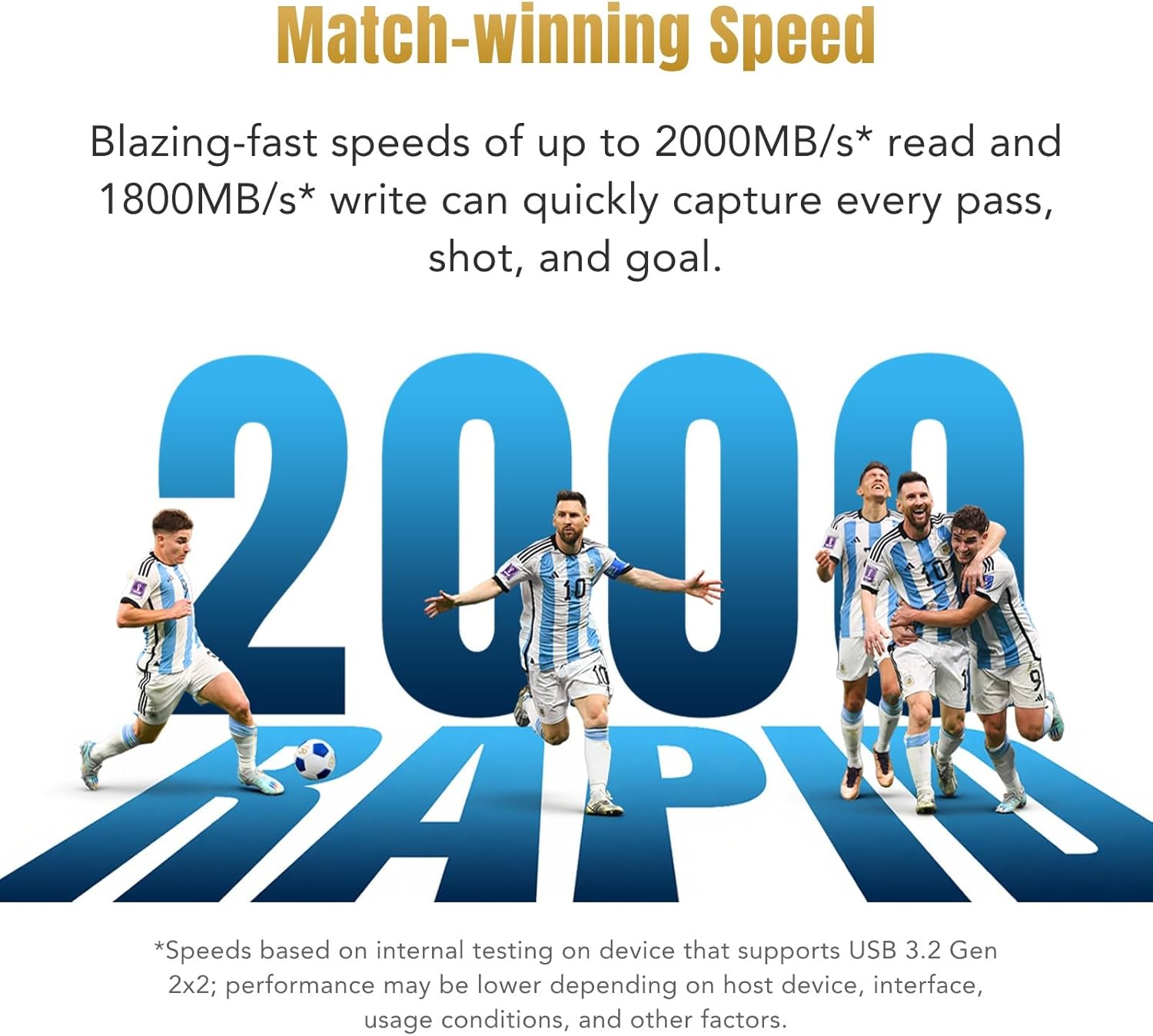 Lexar SL500 Portable SSD 1TB AFA Edition, Argentina World Championship Co-Branding, Up to 2000MB/s Read & 1800 MB/s Write, USB 3.2 Gen 2x2, Slim & Durable Metal, Supports Apple ProRes Video Recording