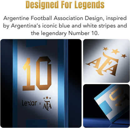 Lexar SL500 Portable SSD 1TB AFA Edition, Argentina World Championship Co-Branding, Up to 2000MB/s Read & 1800 MB/s Write, USB 3.2 Gen 2x2, Slim & Durable Metal, Supports Apple ProRes Video Recording