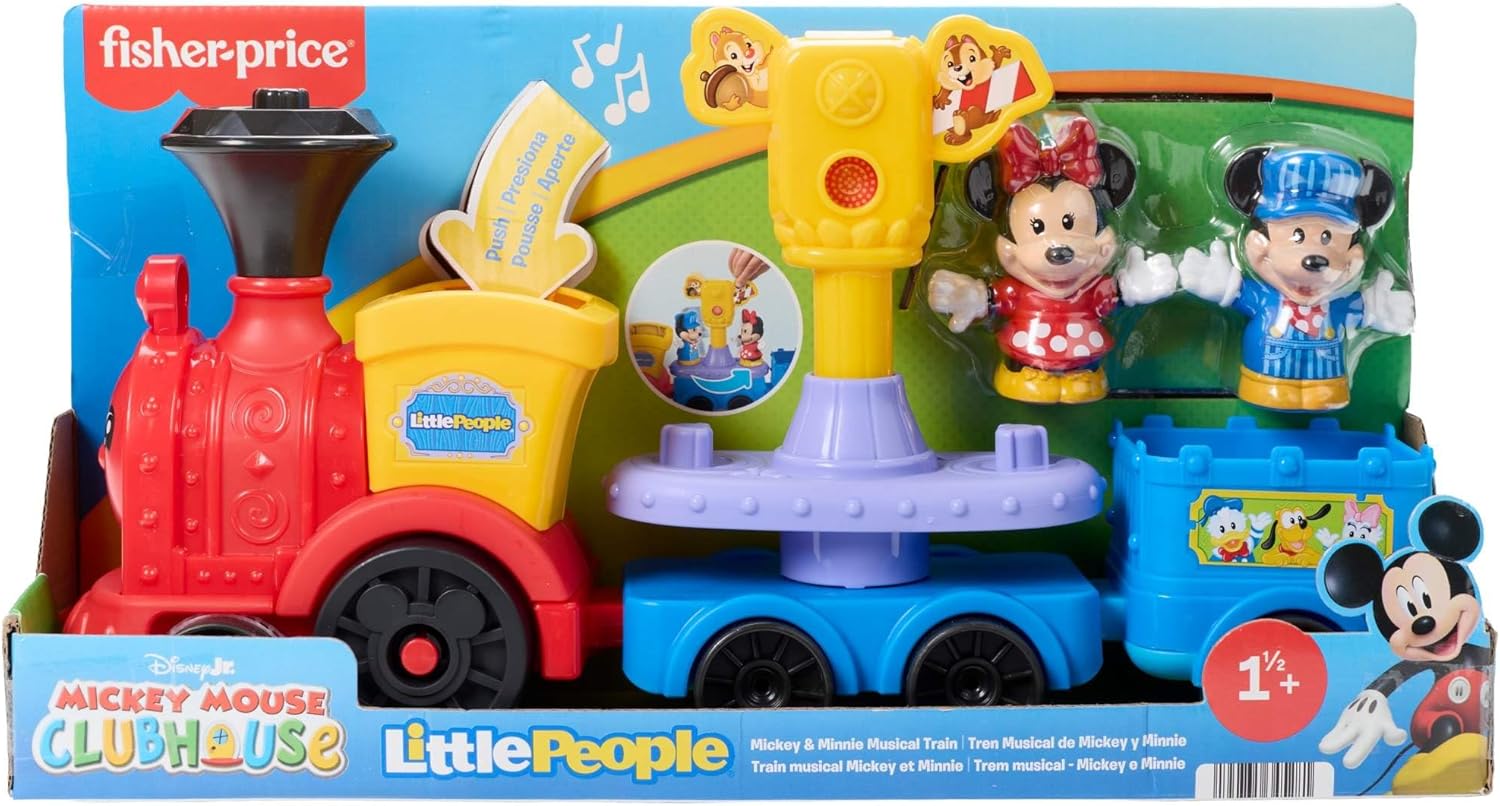 Fisher-Price Little People, Peuterspeelgoed, DISNEY Jr Mickey en Minnie muzikale trein met 2 Figuren voor Fantasiespel voor kinderen vanaf 18 maanden, JKB04