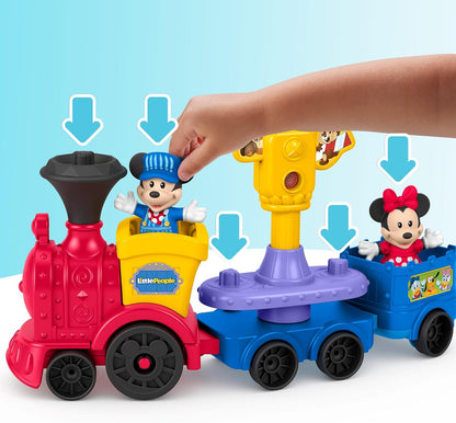 Fisher-Price Little People, Peuterspeelgoed, DISNEY Jr Mickey en Minnie muzikale trein met 2 Figuren voor Fantasiespel voor kinderen vanaf 18 maanden, JKB04