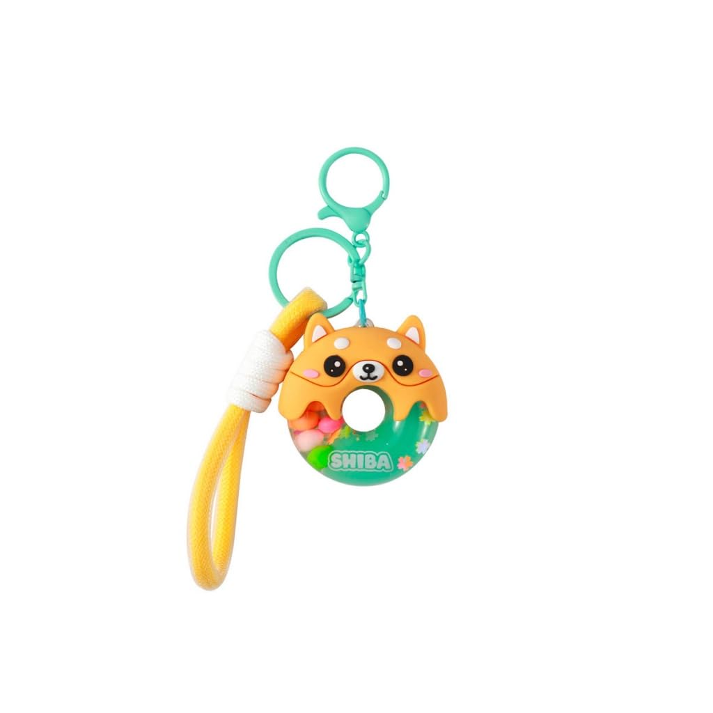 ITOTAL Donut Shiba Keyring Dog Pendant with Lobster Clasp, Kawaii Design with Yellow Cord