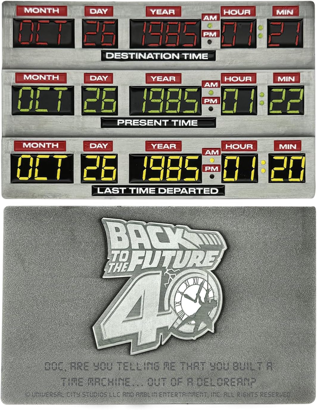 FaNaTtik Back to the Future Barren zum 40. Jubiläum von Time Circuits – offizielles Sammlerstück in limitierter Auflage, individuell nummeriert, 90 x 56,5 mm, mit Präsentationsständer & Kunstkarte
