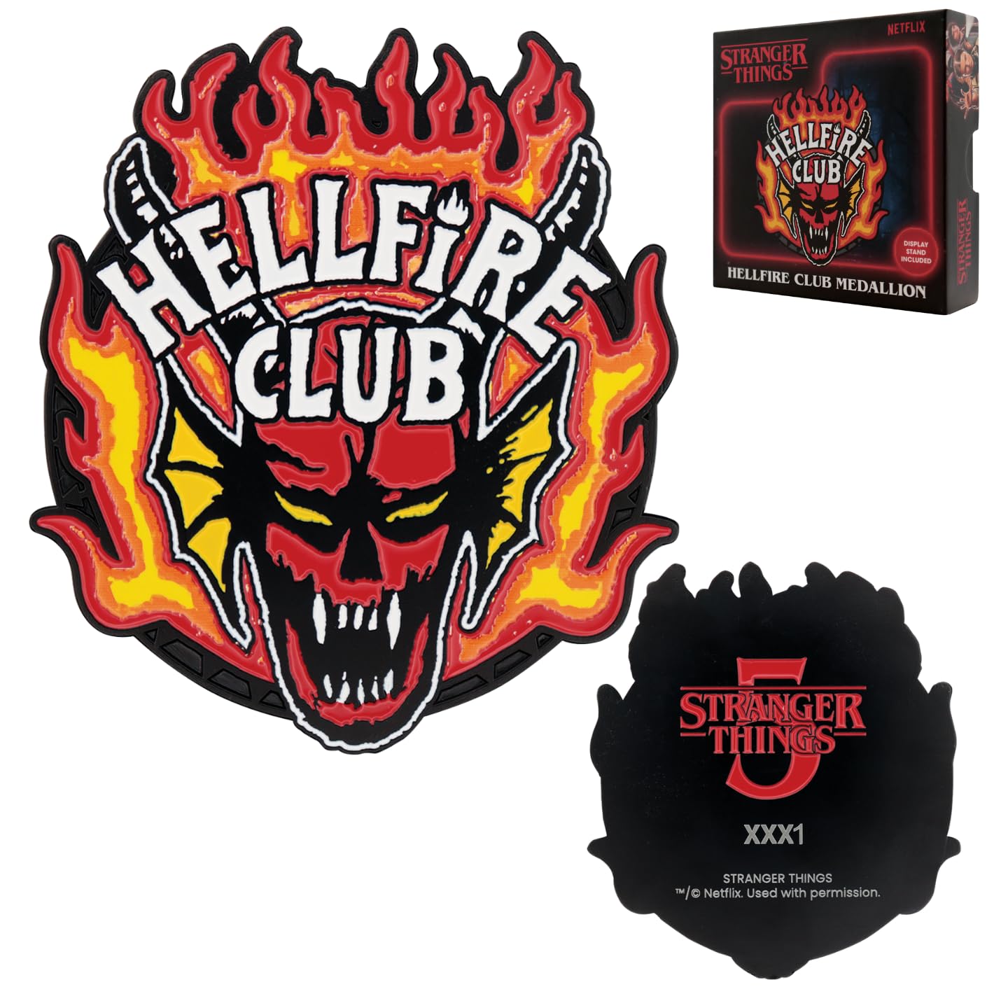 FaNaTtik Stranger Things Hellfire Club Medaillon - Offiziell lizenzierte limitierte Auflage aus Metall zum Sammeln und Ständer