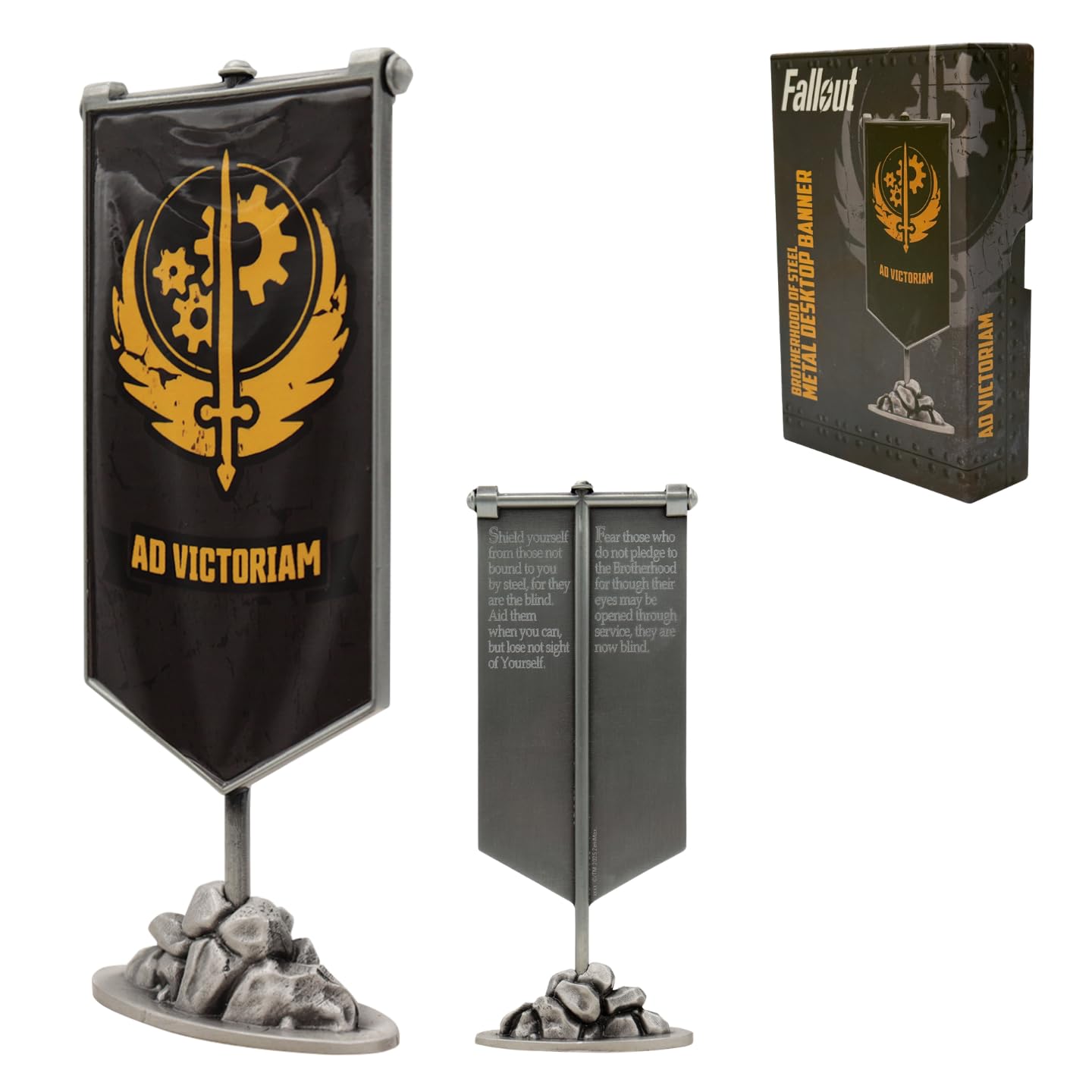 FaNaTtik Fallout Brotherhood of Steel Metal Banner – Limited Edition Mini Collectible – Officially Licensed, Individually Numbered Desk Display