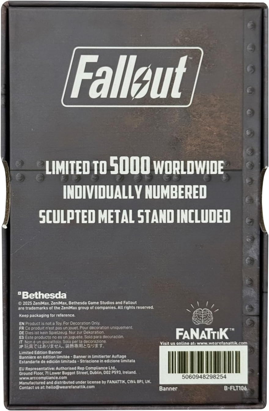 FaNaTtik Fallout Brotherhood of Steel Metal Banner – Limited Edition Mini Collectible – Officially Licensed, Individually Numbered Desk Display