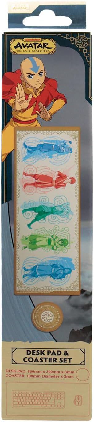 Avatar: The Last Airbender Elements Schreibtischunterlage und Untersetzer-Set – Offizielles großes Gaming-Mauspad, 800 x 300 mm, mit rutschfester Unterseite und verstärkten Kanten