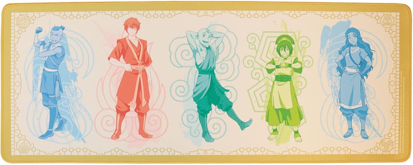 Avatar: The Last Airbender Elements Schreibtischunterlage und Untersetzer-Set – Offizielles großes Gaming-Mauspad, 800 x 300 mm, mit rutschfester Unterseite und verstärkten Kanten