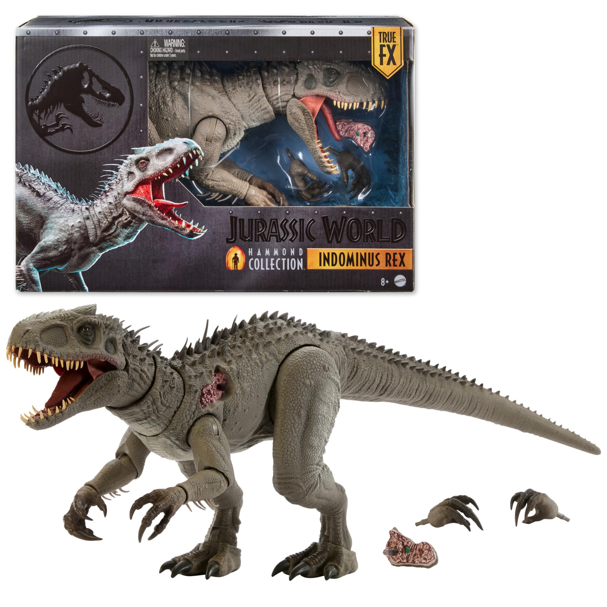Mattel Jurassic World Hammond Collection Indominus Rex Deluxe Articulated Action Figure Large Size, Swappable Claws & Tracking Implant, JKG98