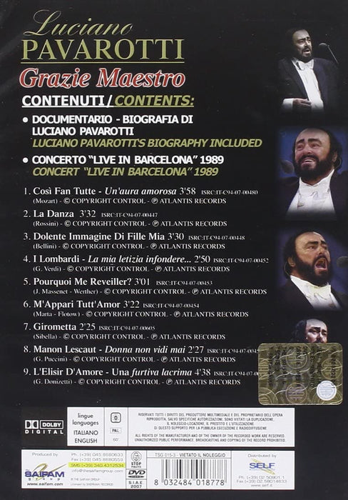 luciano pavarotti grazie maestro dvd Italian Import