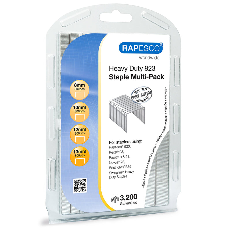 Rapesco 1246 Type 923 Galvanised Staples in Various Sizes, Multipack of 3200 Staples