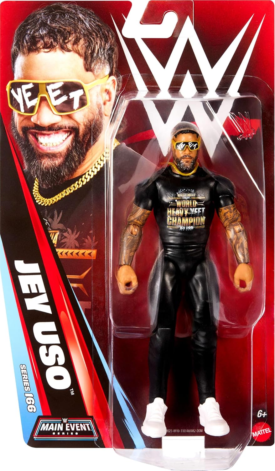 Mattel WWE Jey USO Action Figure, Main Event Series #166, 6-inch Collectible Superstar with 14 Articulation Points & Life-Like Look